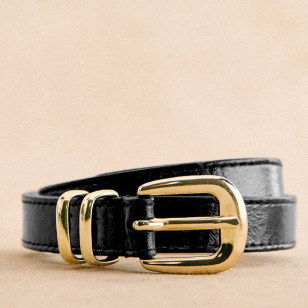 Sezane Livie Belt Patent Black - Size 95